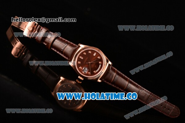 Rolex Day-Date Asia 2813/Swiss ETA 2836/Clone Rolex 3135 Automatic Rose Gold Case with Diamonds Markers and Brown Dial (BP) - Click Image to Close